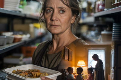 Temizlikçi kadın yenmemiş parçaları dikkatle toplayıp eve götürdü — hepsi aç çocuklarını doyurmak içindi.